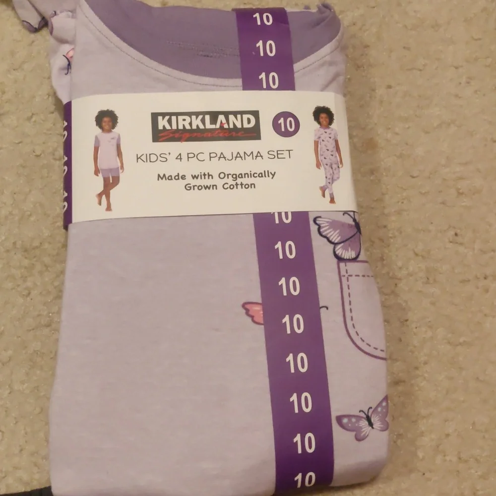 NEW!Girls Kirkland Signature Kids’ 4-Piece Organic Cotton Pajama Y2K Cottage